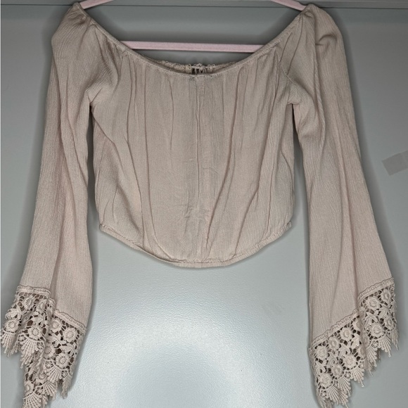 Boho Cream and Embroidered Sleeved Crop Top - Picture 2 of 5